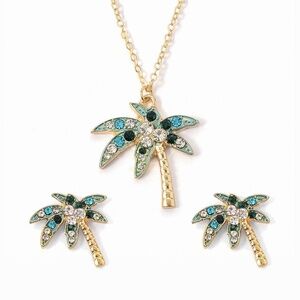 *BRITTA* 3-Pc Rhinestone Palm Tree Jewelry Set